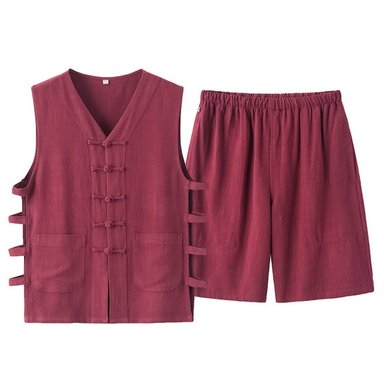 Lumin shirt Tang costume vest Men's sleeve -free horse gown Chinese -style shoulder male retro older shirt Chinese style vest
