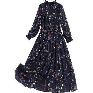 
Floral dress for women in autumn and winter with coat 2026 spring and autumn new fashion style waist slimming chiffon printed long skirt