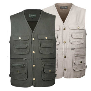All -cotton outdoor middle -aged and elderly men's spring and autumn multi -pocket photography horse clip loose vest water washing pure cotton fishing vest