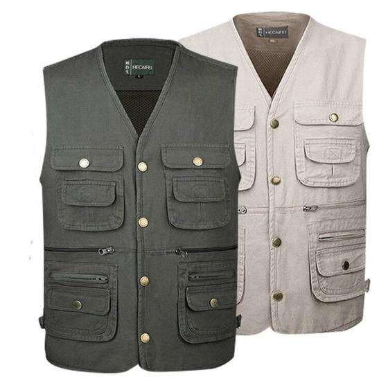 All -cotton outdoor middle -aged and elderly men's spring and autumn multi -pocket photography horse clip loose vest water washing pure cotton fishing vest
