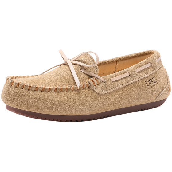 UBZ waterproof beans shoes for women 2025 new spring and autumn genuine leather versatile pregnant women sport soft sole flat shoes