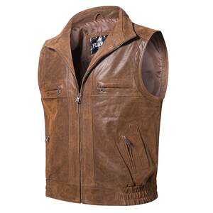 
FLAVOR/Flanno 2019 autumn new leather jacket for men American casual leather vest stand-alone vest vest