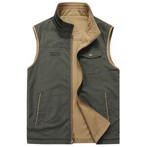 
Thickened multi-pocket work-fit loose vest for men 2025 autumn and winter washing pure cotton solid color warm men's vest