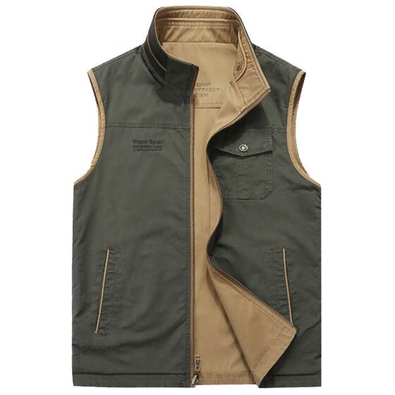 
Thickened multi-pocket work-fit loose vest for men 2025 autumn and winter washing pure cotton solid color warm men's vest