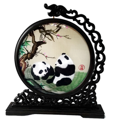 Výšivka Qintian Xiang Panda Pivoňka Ruční Výšivka Oboustranná Výšivka Hotová Obývací Pokoj Kancelářské řemeslné Ozdoby Ozdoby Lze Přizpůsobit