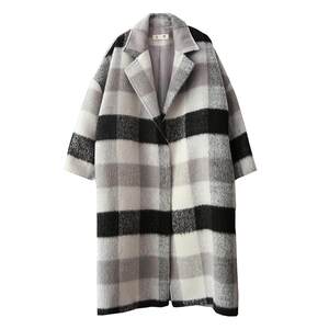 
SUIN2025 autumn and winter new style literary loose BF long-sleeved temperament black and white checkered long woolen woolen coat for women