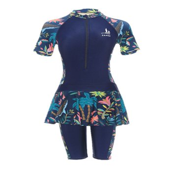 Sanqi flat angle gathers large size half -sleeved sports swimsuit
