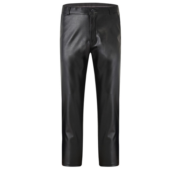 Spring and summer thin motorcycle leather pants male loose elastic waterproof PU mid -aged straight tube high waist high waist deep block breathable single layer