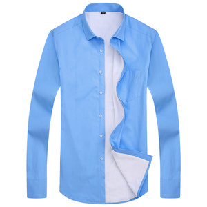 Winter men's solid color warm shirt youth long sleeves free hot -spatled slimming large size business plus velvet thick shirt