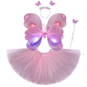 Children's Day Angel Gift Girl's Back Glowing Children's Butterfly Wings Magic Stick Princess Dress Performance Clothes