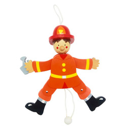 Green Wooden House Wooden String Doll Firefighter String Doll Baby Toy Movable Small Puppet Gift