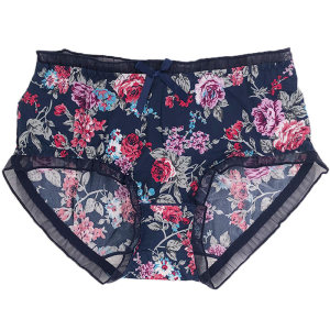 Large -size underwear female fat MM mid -waist ice silk cute Japanese cotton crotch breathable lace edge without trace thin triangle trousers
