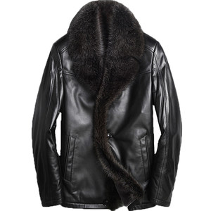 
American raccoon fur collar winter fur integrated leather leather jacket men's slim lamb fur men's leather coat coat