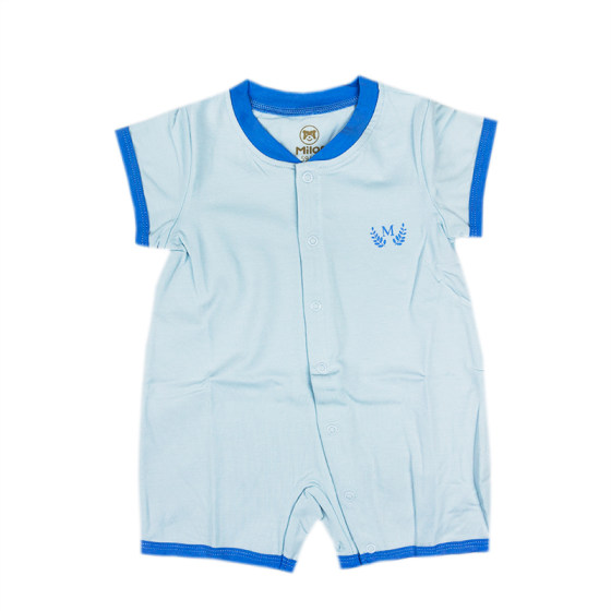 
Mile Bear GM8T9167B Contrast color collar front-open jumpsuit infant and toddler summer short-sleeved concealed buttoned one-piece jumpsuit new