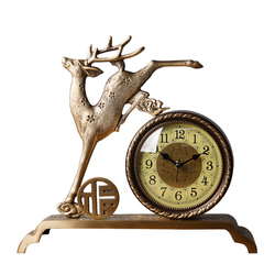 Tqj Nordic Brass Table Clock Bedside Silent Living Room Clock Table Clock Bedroom Clock Elk Quartz Clock