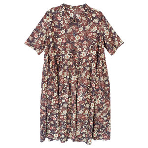 
Jiang Huan Design Summer Style Japanese imported pure cotton printed lapels with a high waist long loose dress Senxi