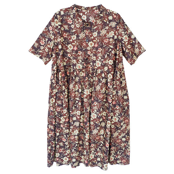 
Jiang Huan Design Summer Style Japanese imported pure cotton printed lapels with a high waist long loose dress Senxi