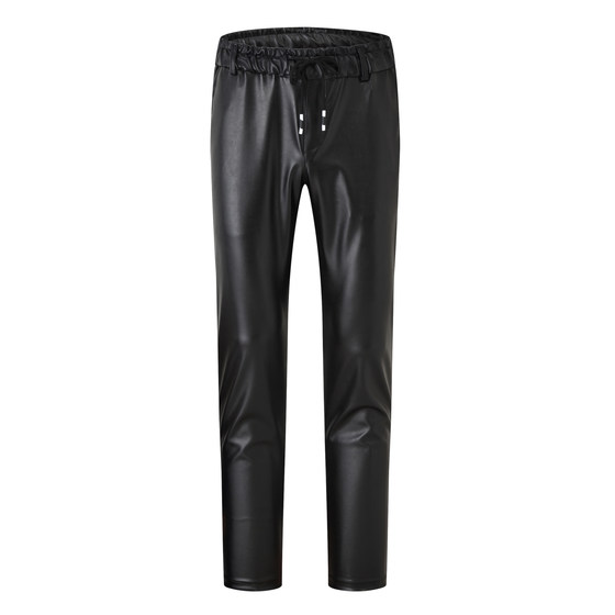 Korean style tight leather pants men's slim elastic small feet winter casual men's one-piece youth plus velvet thickened motorcycle