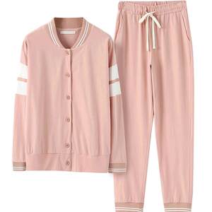 [Clear Warehouse Picking Leak] Nidia couple fashion long -sleeved pajamas Female spring and autumn home service men are simple and wear