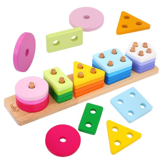 Montessori Geometric Shape Wooden Building Blocks Set for 1-2-3 Year ...