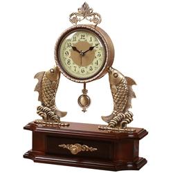 Tqj European Style Table Clock Brass Bedside Silent Living Room Clock Solid Wood Clock Table Clock Bedroom Quartz Clock