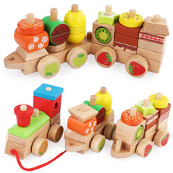 Children's Wooden Fruit Tractor Educational Early Education Toy Infant Shape Cognitive Set Column Cognitive Train