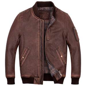 
American casual leather jacket men's head layer cowhide M1A1 classic flight suit jacket made of old baseball jacket