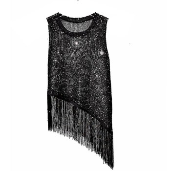 Korean version 2019 new summer sequin tassel vest gold thread small suspender wear sleeveless knitted sequin top for women