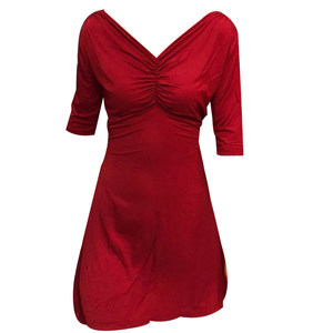 Late Time [Flash Sale] Wine Red Seven-Century Princess Sleeve V-neck Dress Black Ultra Short High Waist Lace Skirt Skirt
