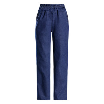 Mrs. Cool Middle Elderly Jeans Female Spring and Autumn Spring and Autumn Skin, high -waist loose large size large size pants, grandma, nine -point pants loose waist

