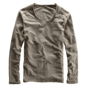 Japanese bamboo cotton cotton collar long -sleeved T -shirt men's pure cotton pure color casual whole cotton bottom shirt spring new men's tide T