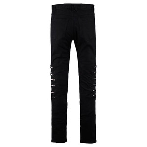 Tight -fitting men's pants fashion personality trend Korean version of slim feet elastic knee zipper large size hip hip jeans
