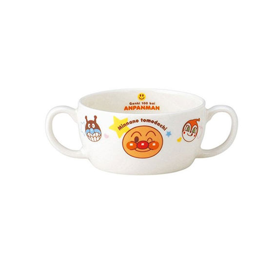 
Spot red-faced Japanese Anpanman children's baby ceramic bowl with double-ear handle food bowl made in Japan