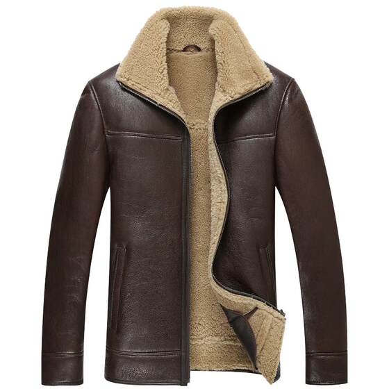 
Winter genuine leather and fur integrated men's leather jacket sheepskin medium-length men's genuine leather wool jacket lambwool sheepskin jacket