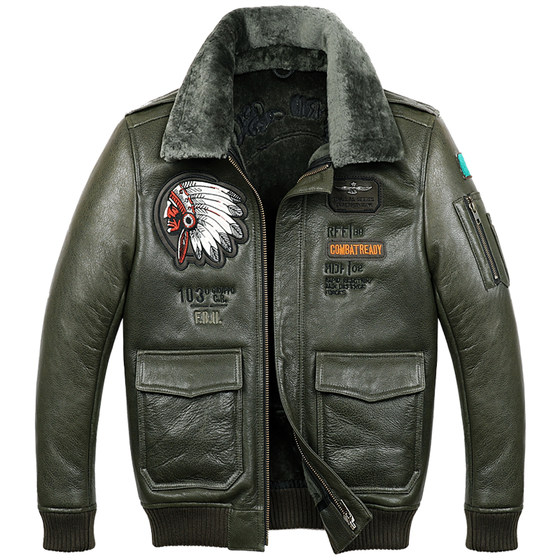 Australia imported primary ecological fur integrated flight jackets, male jackets sheep leather leather leather leather, embroidered fur
