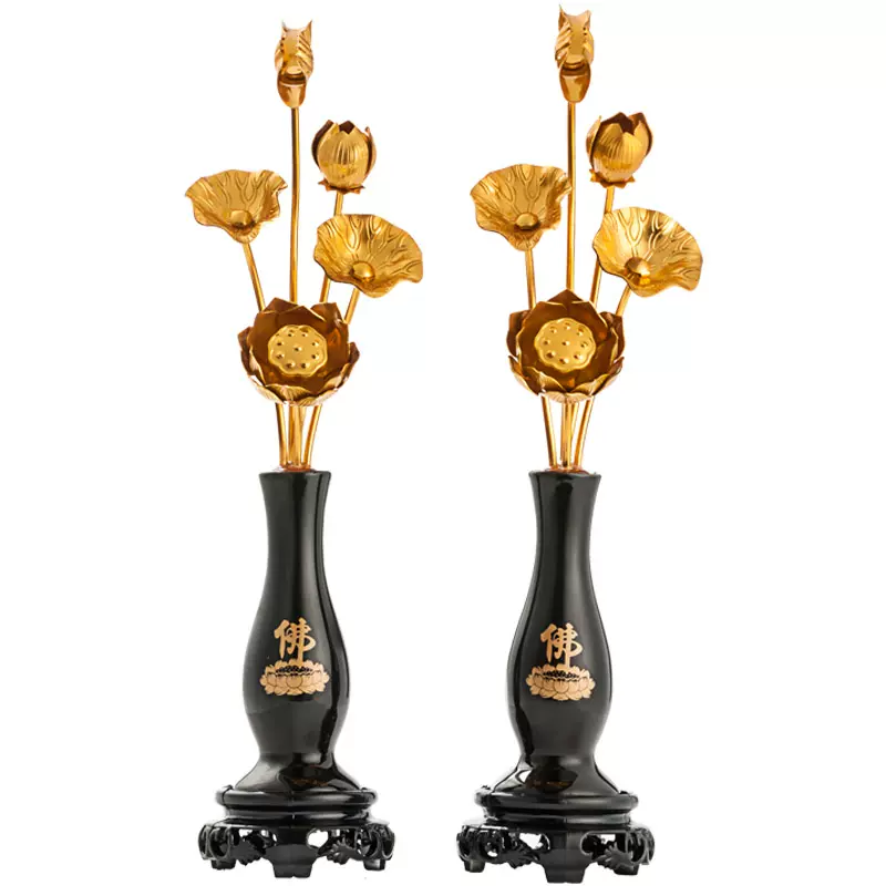 輕奢花瓶擺件纏技蓮浮雕真金描金賞瓶