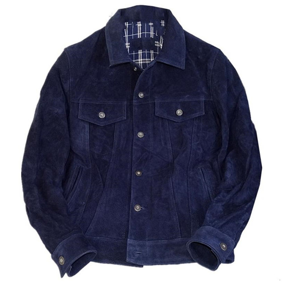 
Heavy suede cowhide retro suede cowhide third generation denim men's genuine leather jacket