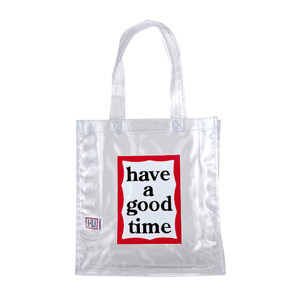 Spot Korean authentic have a good time black and white canvas PVC shoulder bag Tot bag environmental protection bag