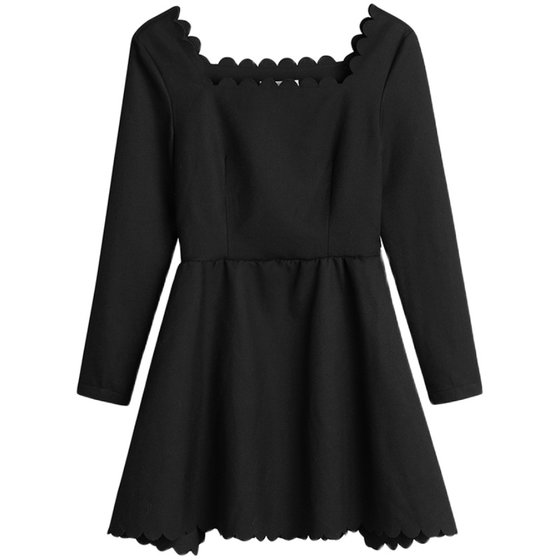 CAN new autumn and winter French lace square collar high waist black dress sexy temperament women's slim fit