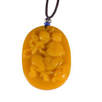 Genuine Yellow Dragon Jade Zodiac Monkey Pendant Necklace - Yunnan Pure Natural Ice Species Necklace