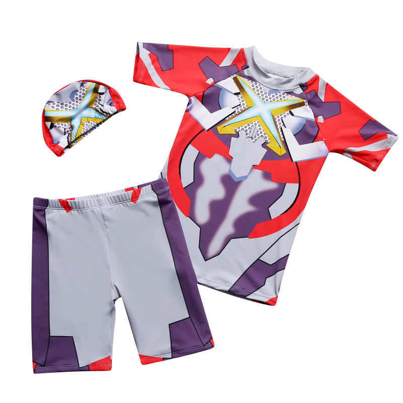 Maillot De Bain Garçon Enfant Motif Dessin Animé + Bonnet - Short Extensible Avec Cordon, 3-8 Ans