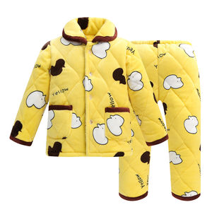 Children's cotton pajamas Flatflatin boys warm three -layer plus velvet thick coral velvet home clothing set