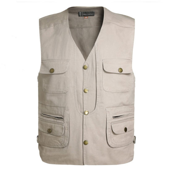 Spring and Autumn Outdoor Multi Pocket Vest, Cotton Breathable, Middle aged and Elderly Vest, Shoulder, Summer Men's Fishing Photography Tank Top