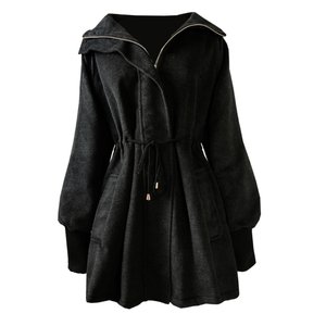Woolen coat women's medium length Korean version plus size women's clothing autumn and winter Hepburn style hooded thick sheep fluff coat