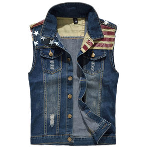 A8 Korean version of slim personalized men's casual denim vest men's tide men's sleeveless jacket large size retro horses clip vest
