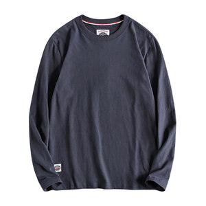 Ten colors of cotton water washing Japanese retro and simple basic style spring and autumn men's round neck long -sleeved T -shirt