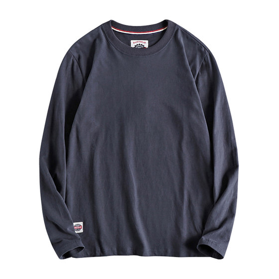 Ten colors of cotton water washing Japanese retro and simple basic style spring and autumn men's round neck long -sleeved T -shirt