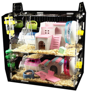 Grande Cage à Hamster Double étage En Acrylique - 45x34x28 Cm, 11 Accessoires Inclus, Facile à Nettoyer