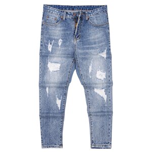 Light blue ripped nine-point jeans men's summer thin beggar pants 9-point trousers men's Korean style loose trend
