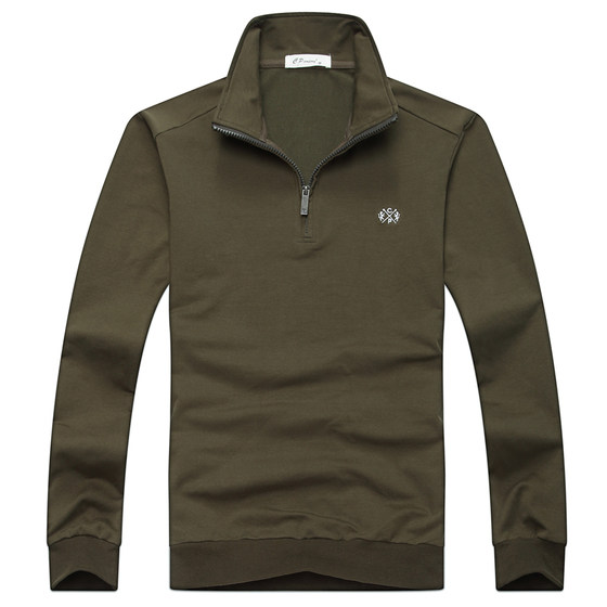 American high-grade cotton half-zip long-sleeved T-shirt men's stand-up collar plus fat fat man loose sports casual sweatshirt